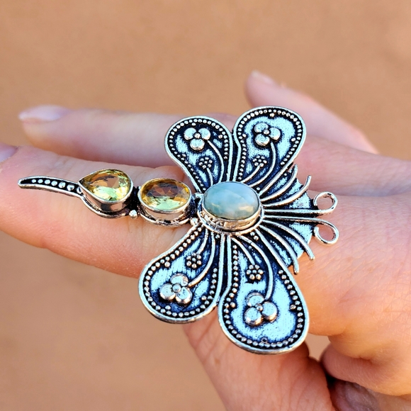 New Multi Gemstone 925 Silver Dragonfly Ring. - Picture 9 of 11
